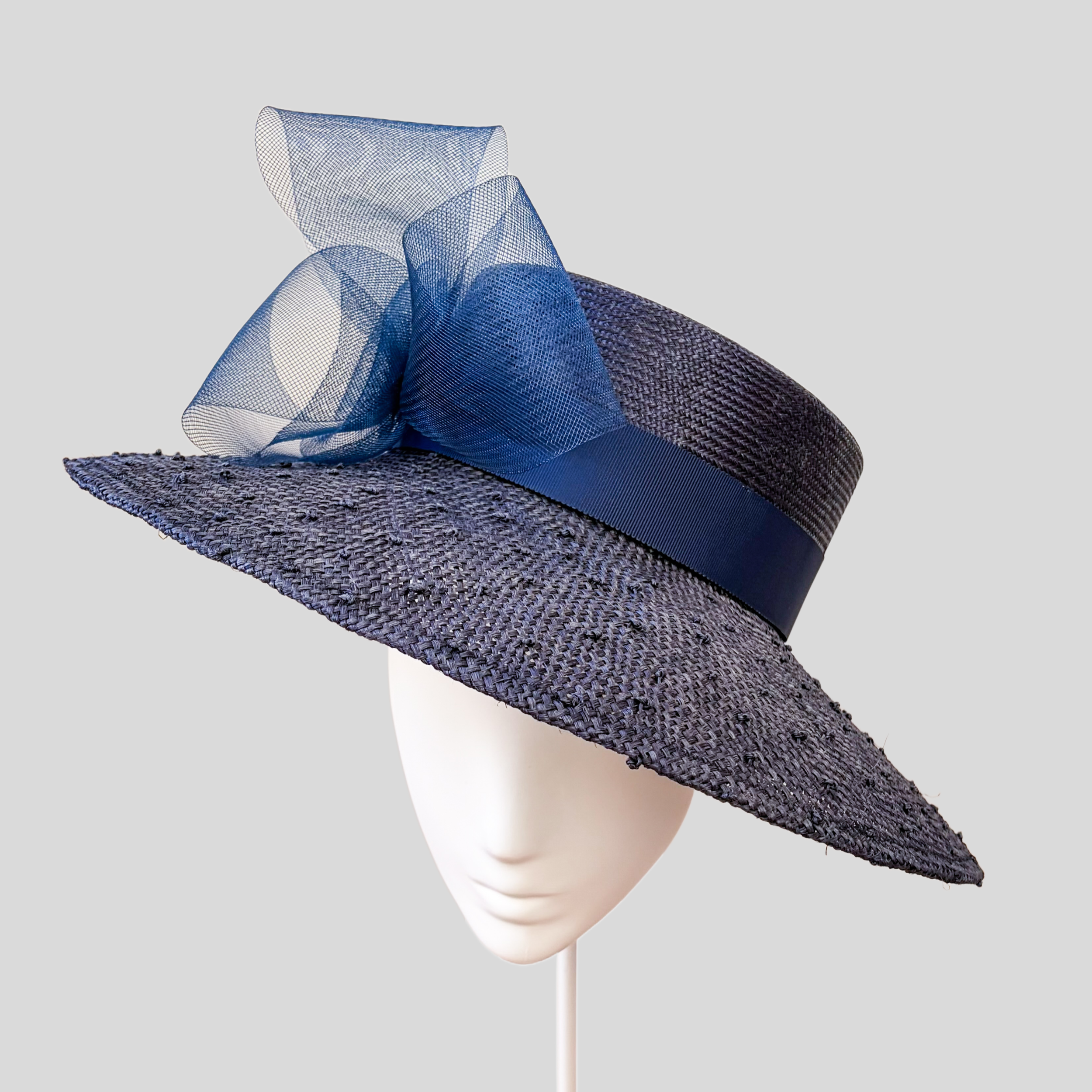 Navy Parisisal Wide Brim Hat with Crinoline Trim | Midnight Éloise