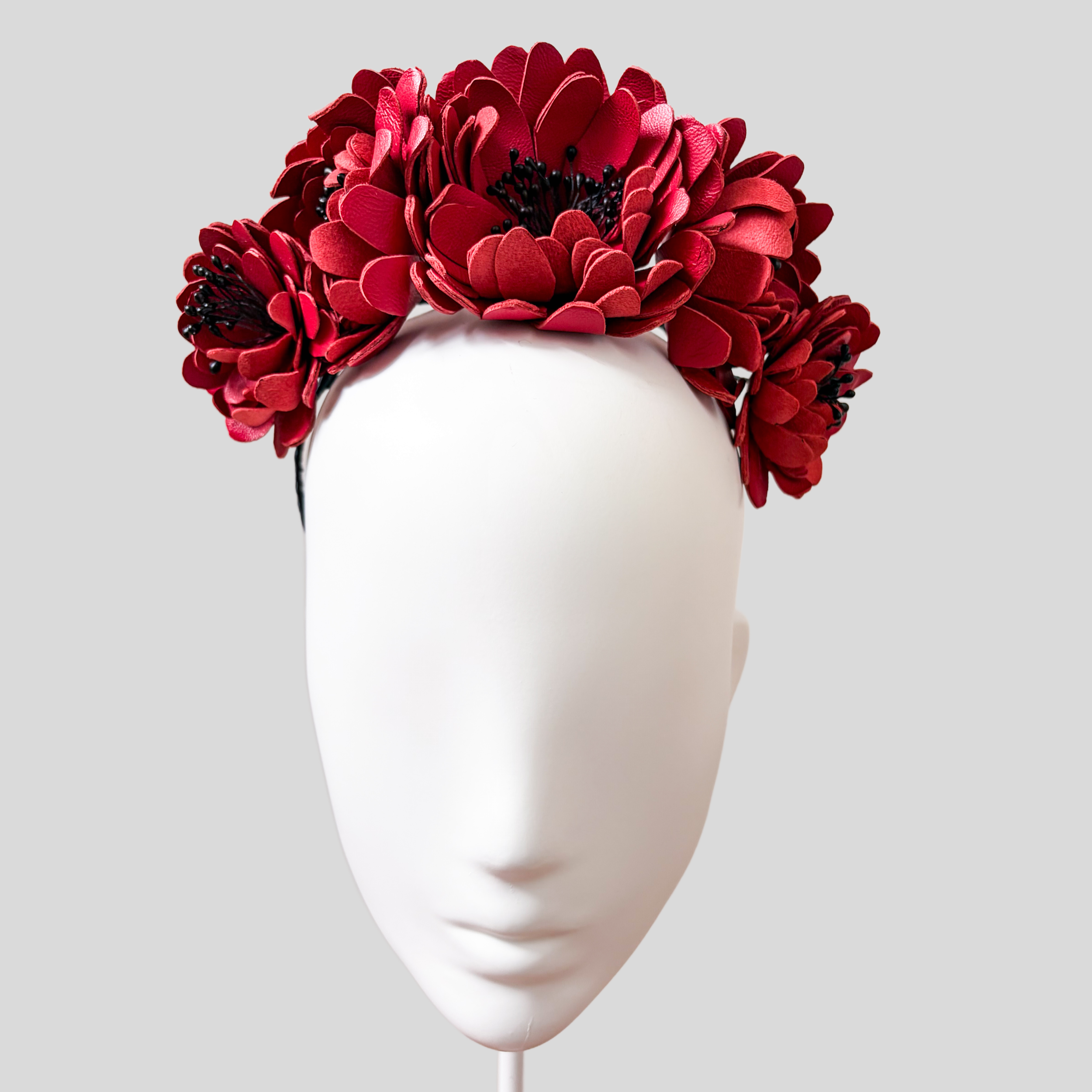 Leather Red & Black Floral Fascinator Headband | Zinnia
