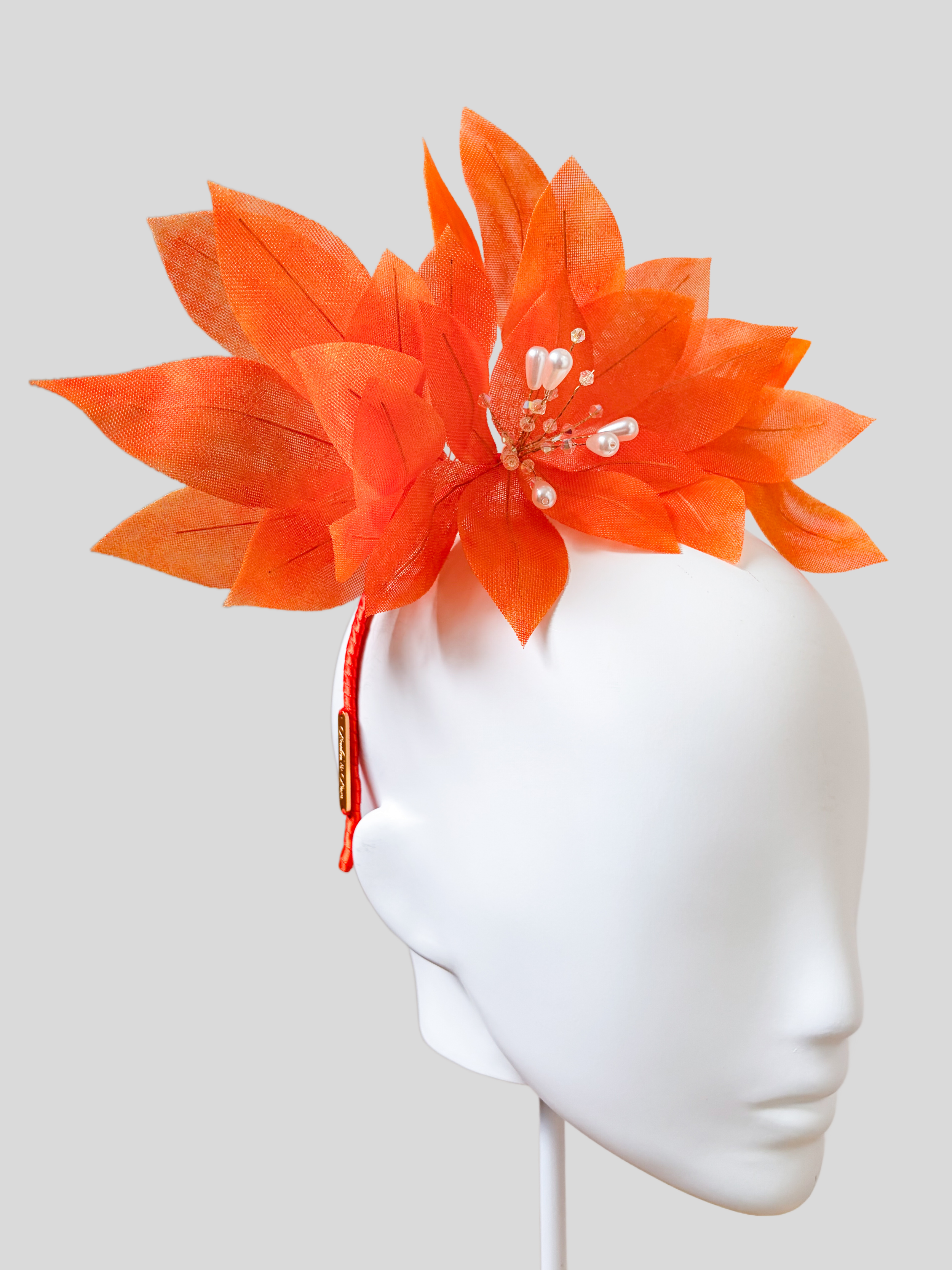 Left: Tangerine floral headband side view