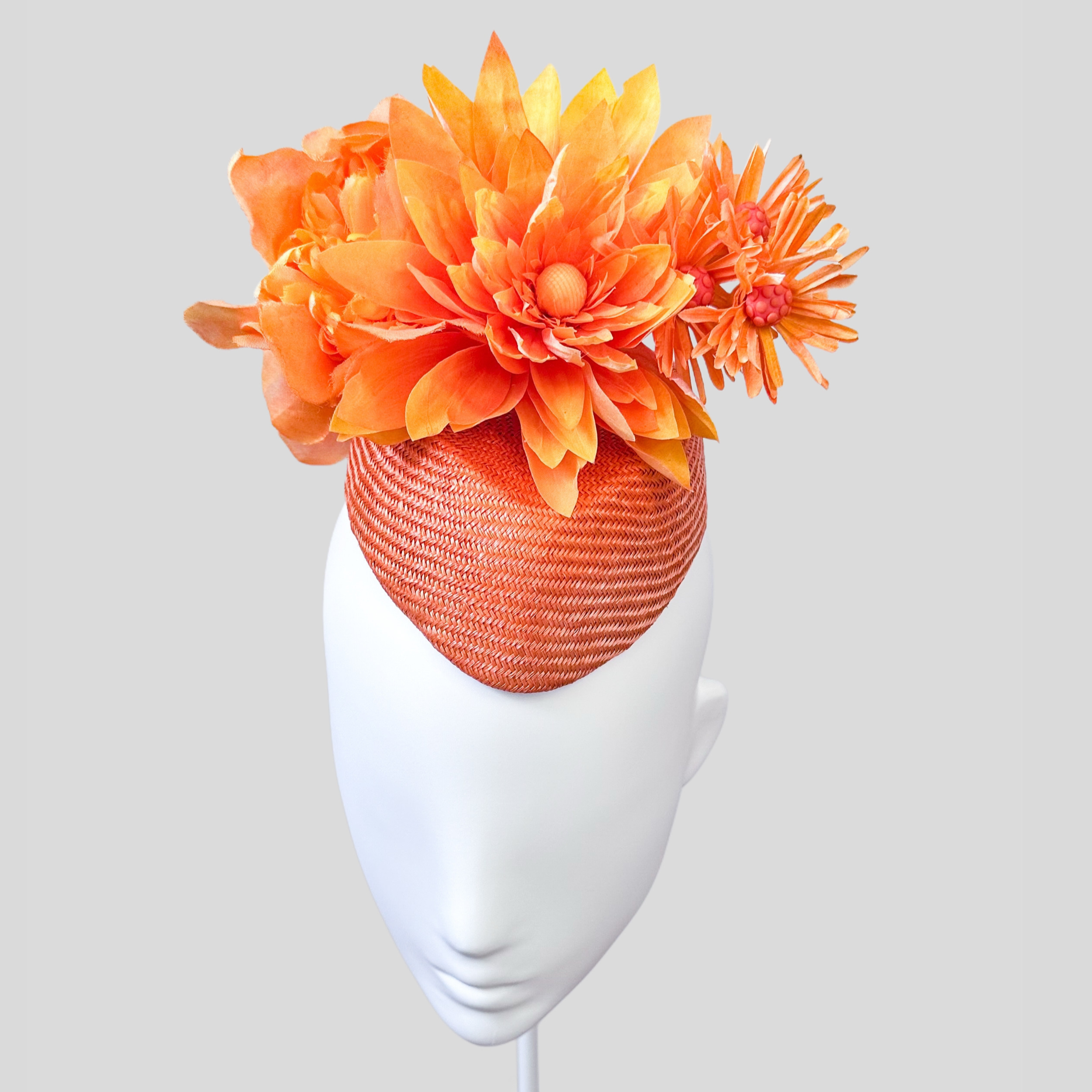 Orange Parisisal ombre toned face hugger headpiece with Handmade Flowers - Atardecer