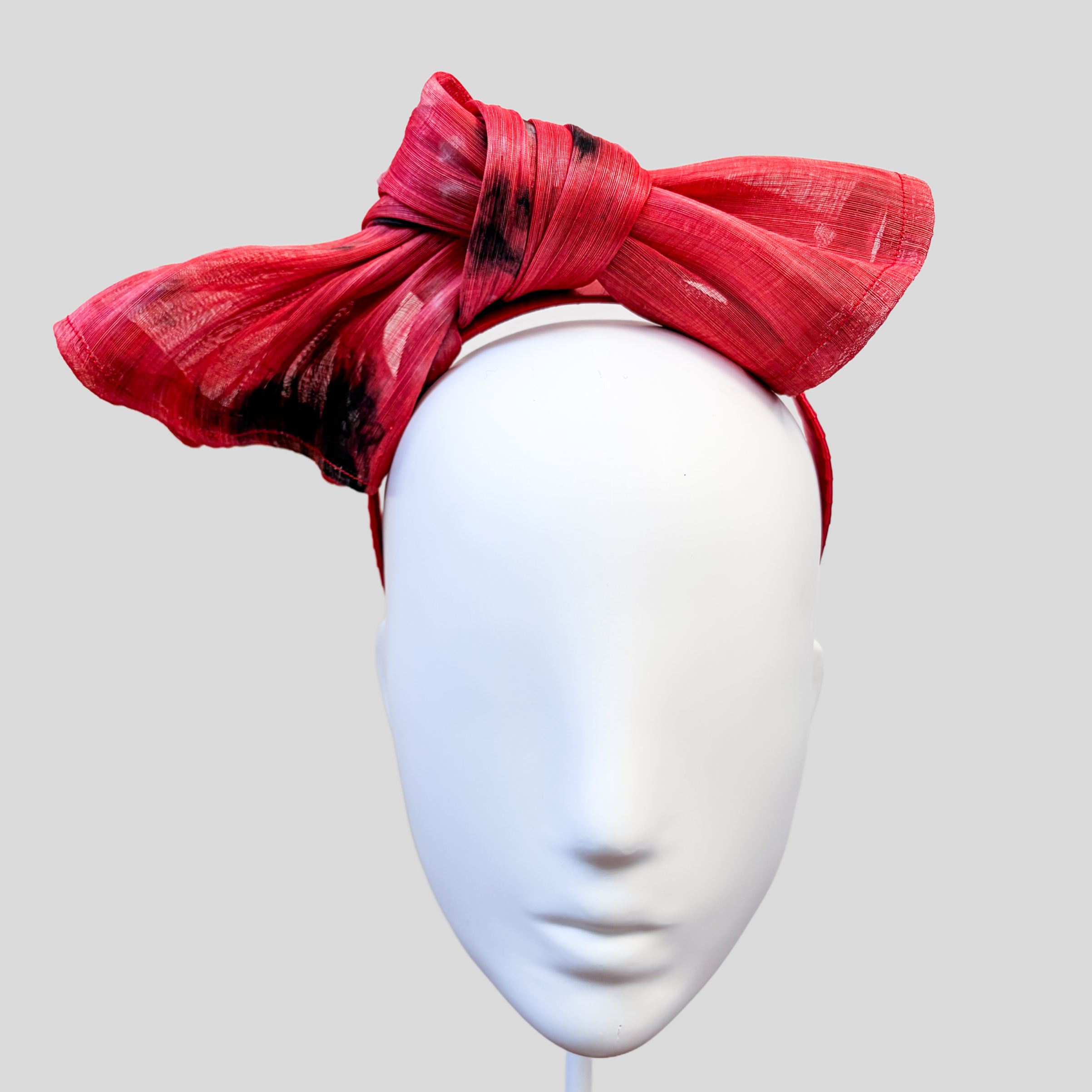 Red, Black & White Silk Abaca Bow Headband Fascinator - Riley