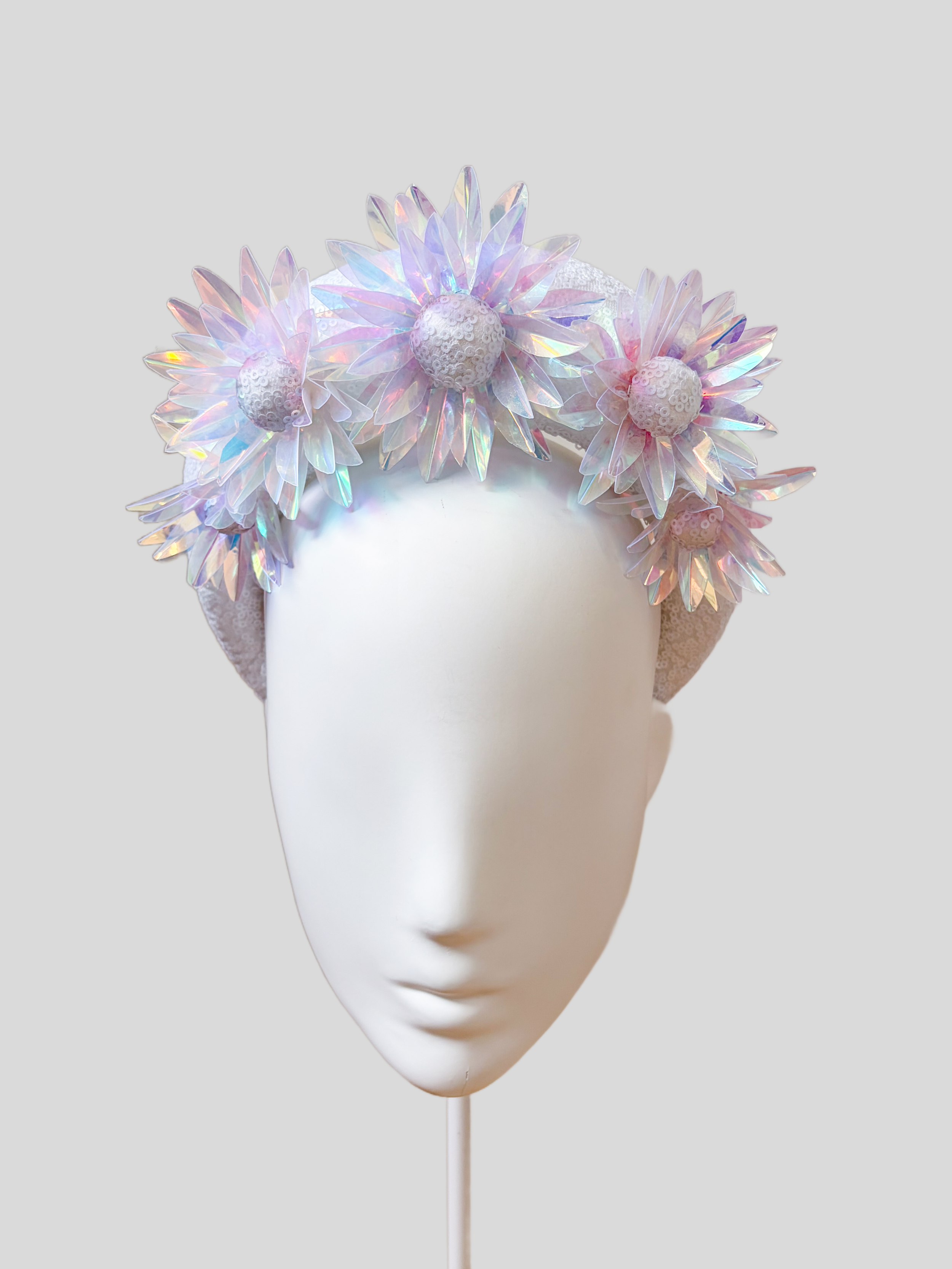 Front: LUMINA white iridescent floral headband