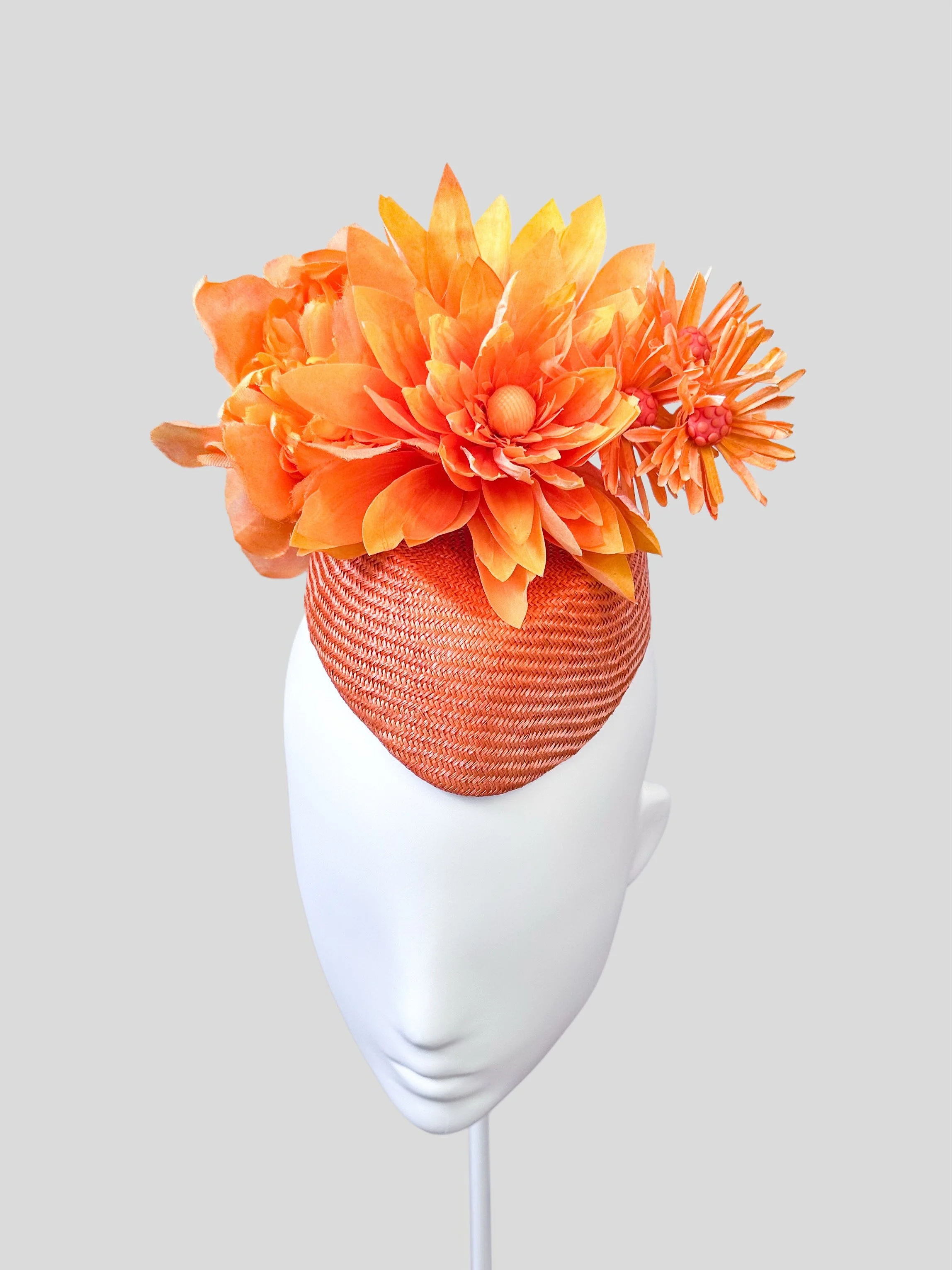 Orange Parisisal ombre toned face hugger headpiece with Handmade Flowers - Atardecer