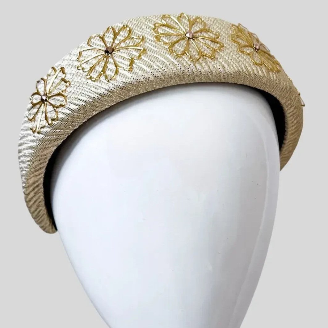 Gold Metallic Floral Swarovski Headband - Kara