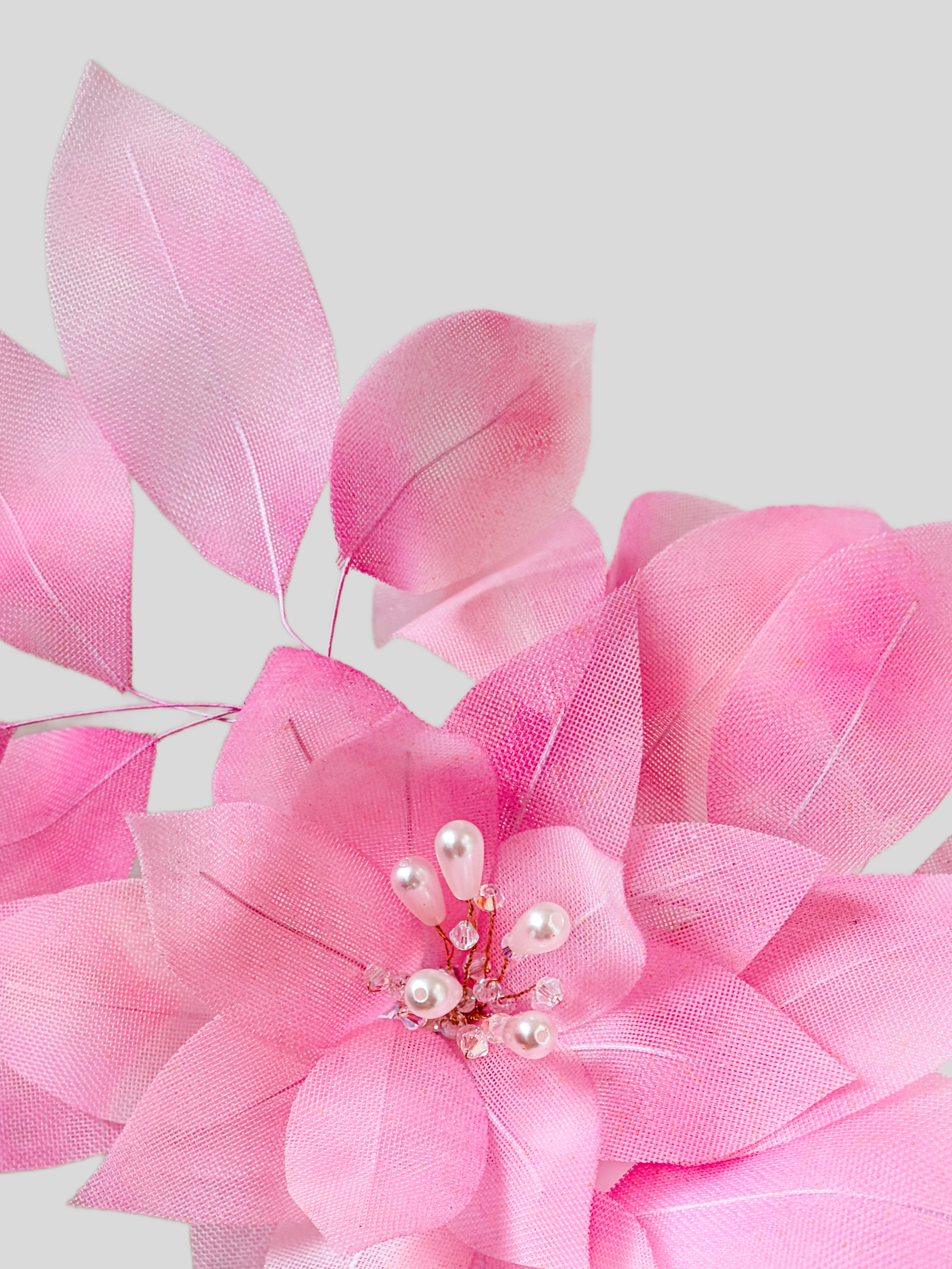 Detail: Blush floral headband embellishment