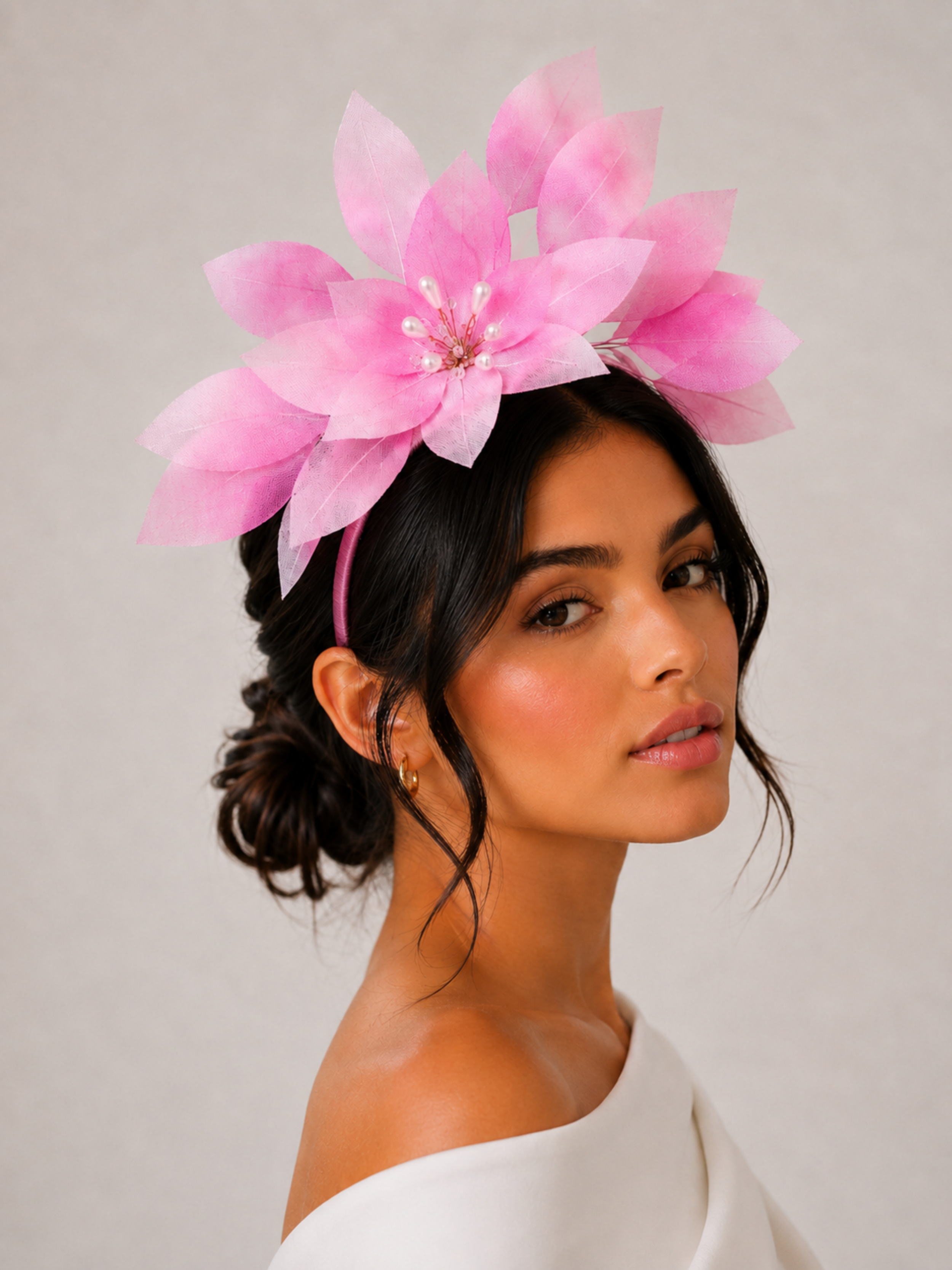 Model: Blush floral headband worn