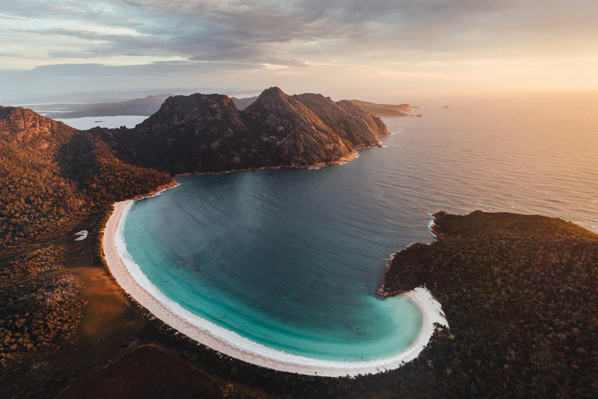 Aerial view of Wineglass Bay during a Freycinet Air scenic helicopter flight
