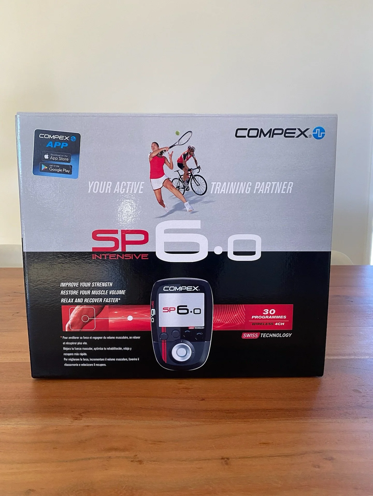 Surgery done … now the real work begins.
After time off your feet, your muscles can shrink and weaken — this is called muscle atrophy. The Compex muscle stimulator uses targeted electrical impulses to activate your muscles, helping you: