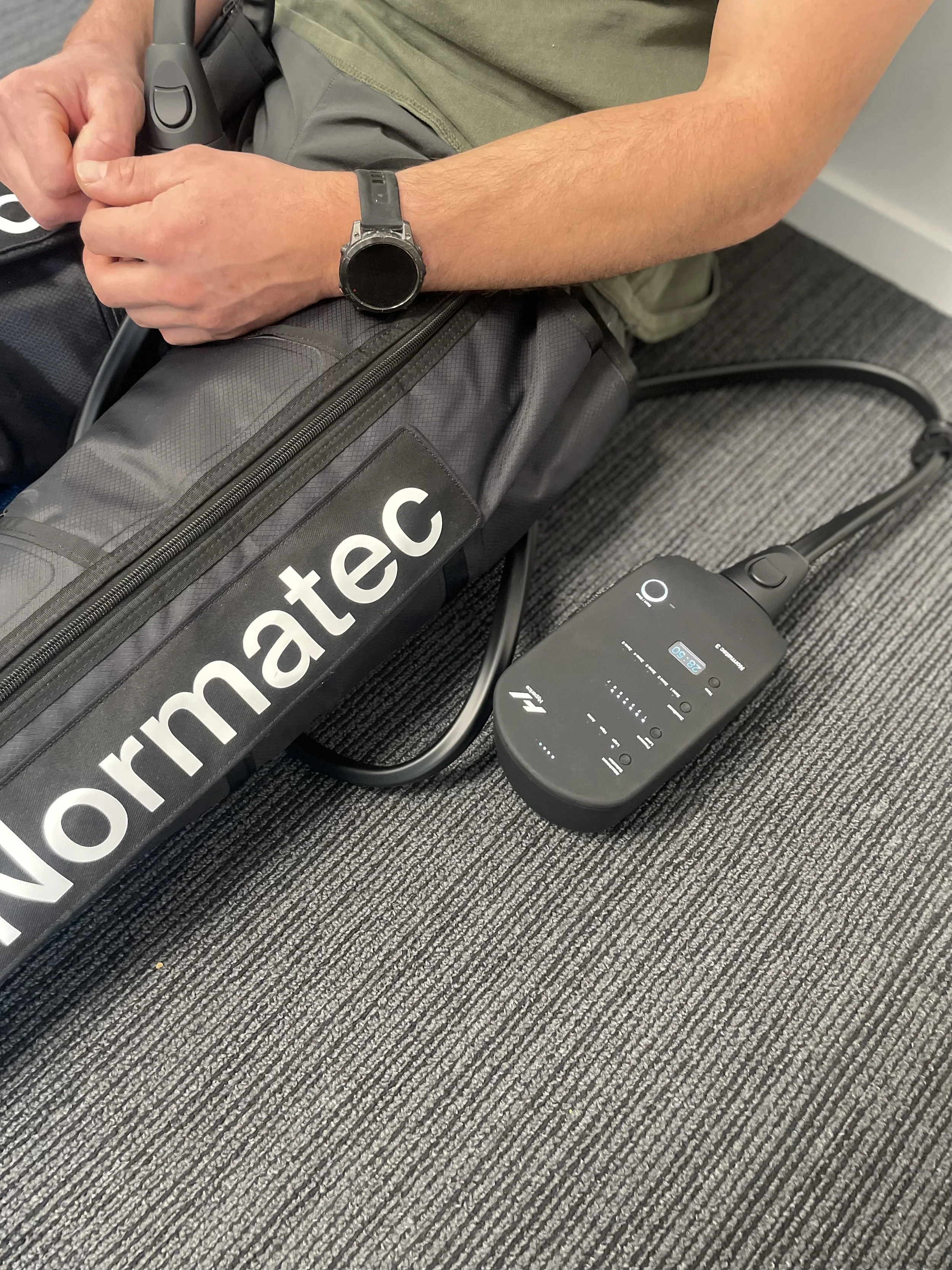 Normatec 3 compression boot system hired from RecoveryTec for recovery and lymphoedema management