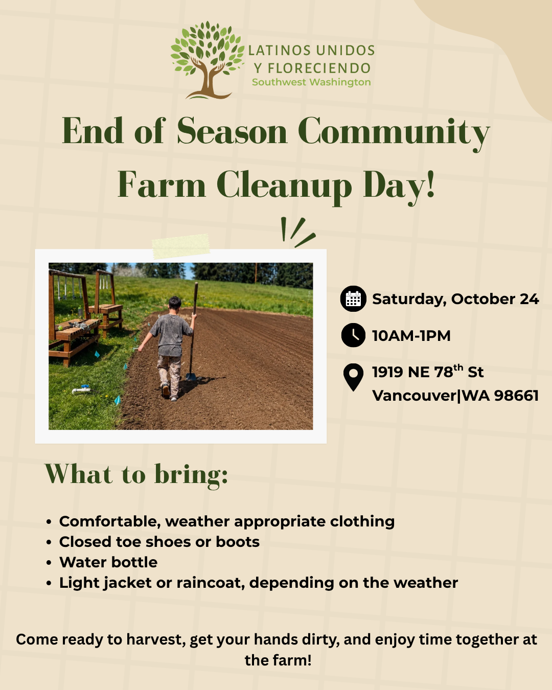 End of Season Community Farm Clean Up- Fin De Temporada: Limpieza de la Granja Comunitaria