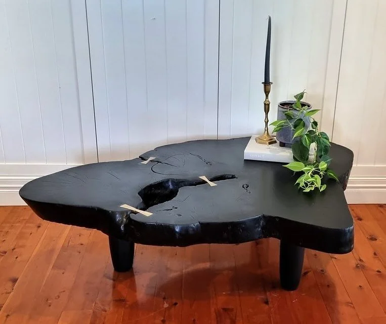 Our large burnt mango wood coffee table. Blackened with fire and finished with hand filed brass bow ties. 

#australiantimber #furniture #handcrafted #australianmade #furnituremaker #design #furnituredesign #woodworker #woodworking #timber #handmade 