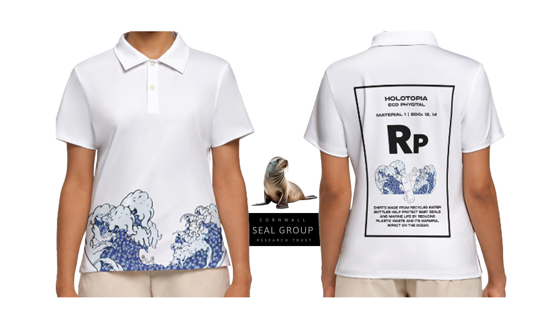 Shirts made from recycled water bottles help protect baby seals and marine life by reducing plastic waste and its harmful impact on the ocean. 30% of sales will go to support the Seal Research Trust.