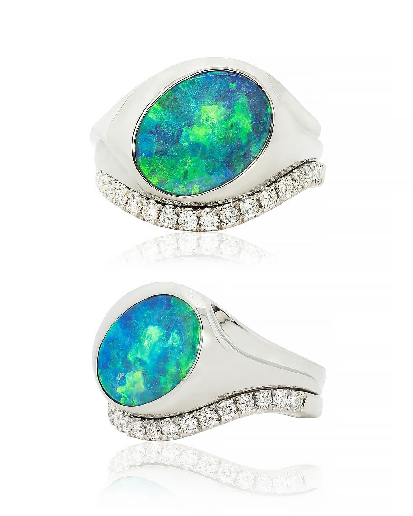 Opal &amp; Diamond Ring

Australian Opal: 3.56ct
Diamonds: .36ctw - VS1 - D/E
14kt White Gold
$7,000

Big Island Jewelers
Fine Jewelry - Made by Hand
#madeinhawaii