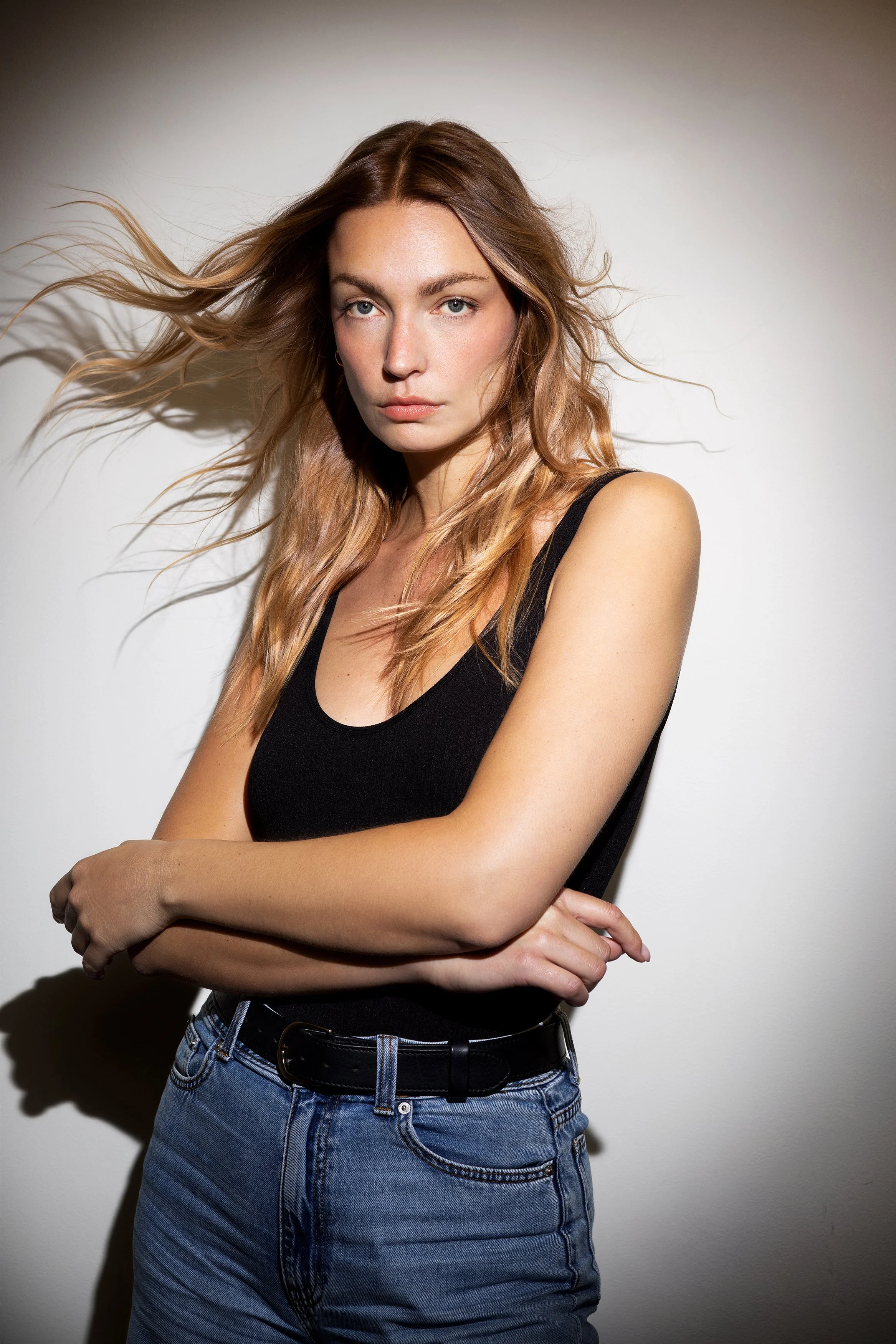 Beauty portrait with flowing hair photographed for a Redken hair project.