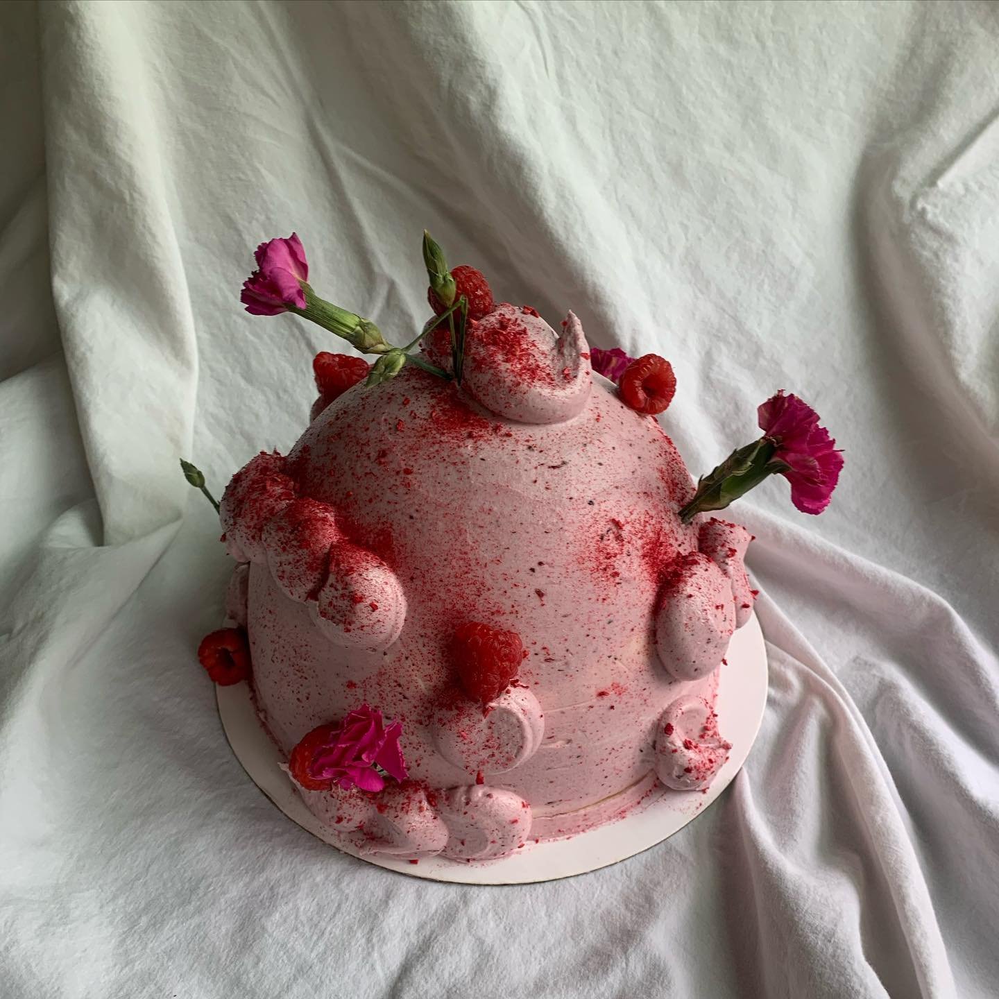 Baby dome cake :)

Almond cake, blackberry curd, almond brown butter frosting