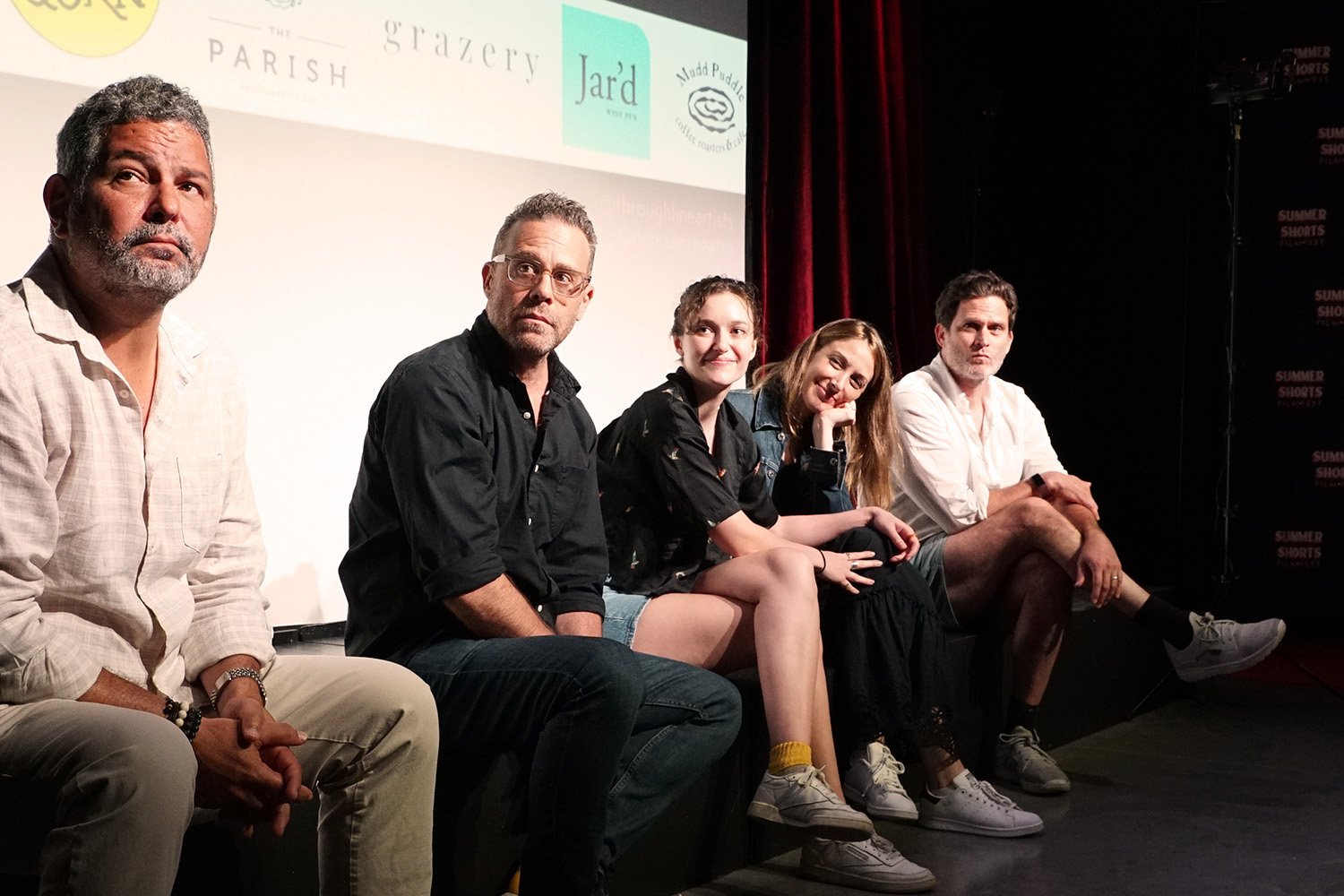  L-R: Academy Award-winner Alexander Dinelaris and cast members Matthew Rauch, Olivia Nikkanen, Natalie Gold and Stephen Pasquale take questions.  