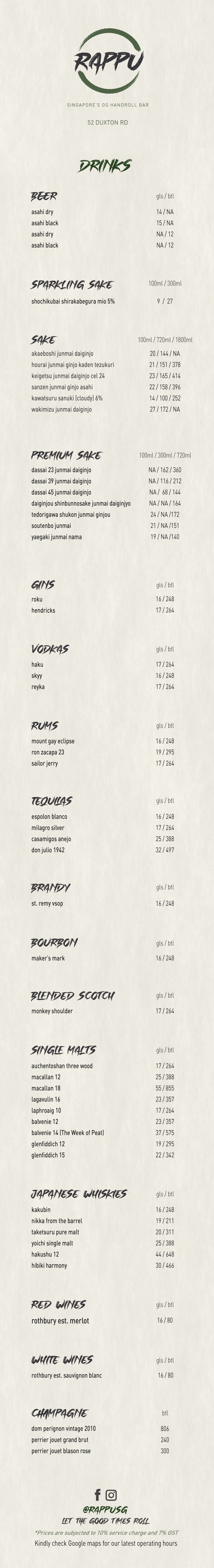 Rap Lab Menu RAPPU HANDROLL BAR