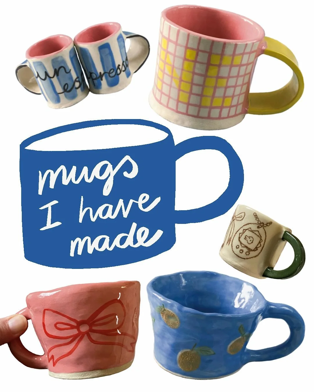 It&rsquo;s so fun to look over all the past mugs I&rsquo;ve made, each one is so different. I&rsquo;m going to be painting new mugs soon, so this is great for inspiration 🥰 #potteryofinstagram #mugsofinstagram #handmademugs