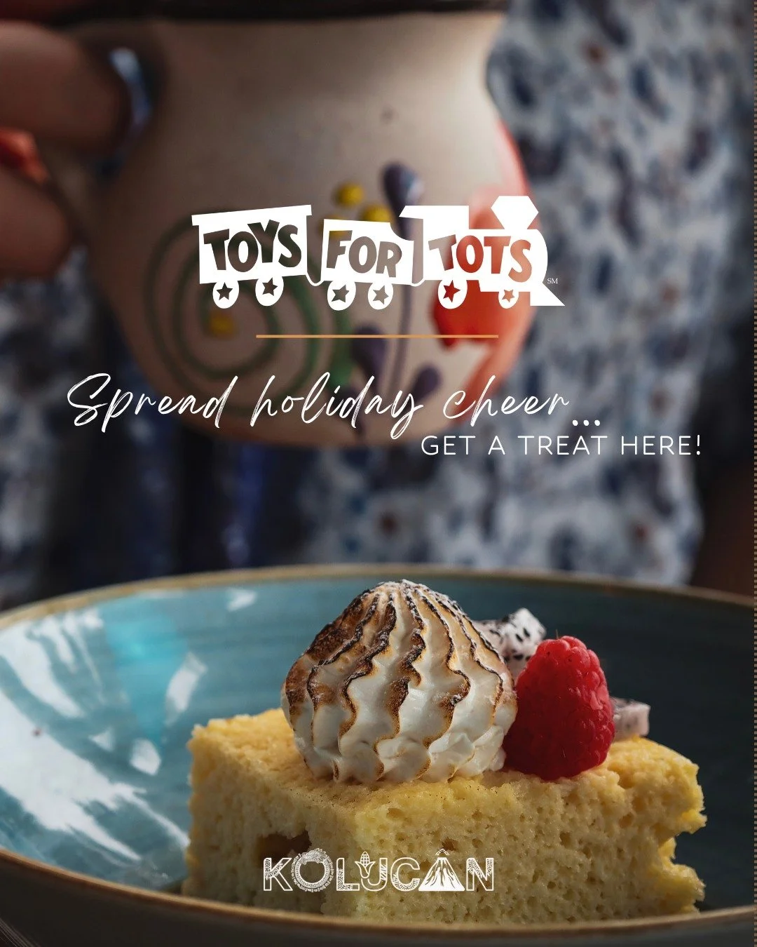 &rsquo;Tis the season of giving. 🎁
We&rsquo;re partnering with Toys for Tots&mdash;bring a new, unwrapped toy to Kolucan now through December 8 and receive a complimentary dessert card for your next visit.