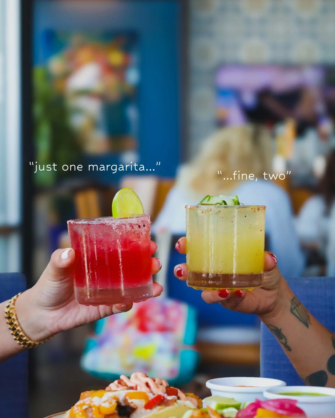 The conversation we have with ourselves every Tuesday.
BOGO house margaritas all day at Kolucan.
Grab a seat and we&rsquo;ll take care of the rest.