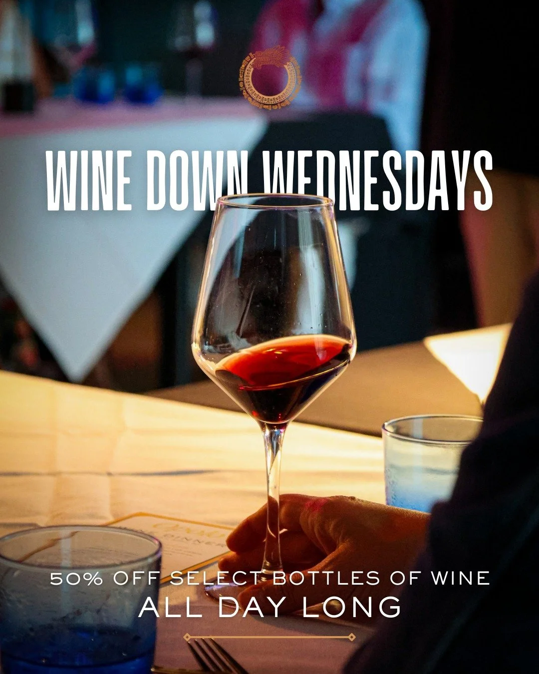 Take a midweek break with us. 🍷
Wine Down Wednesdays featuring 50% off select bottles of wine all day long.