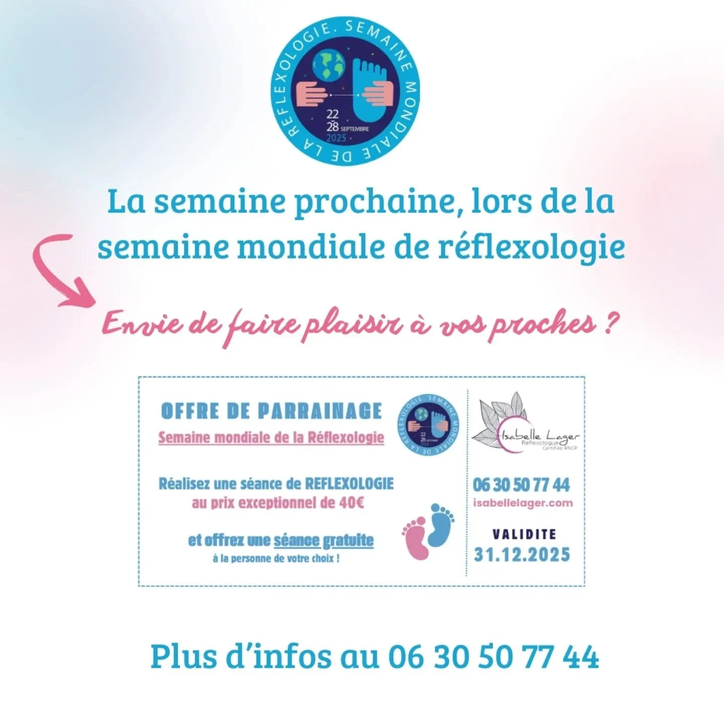 La semaine prochaine, c'est la journ&eacute;e mondiale de la r&eacute;flexologie ! 
L'occasion de (re)d&eacute;couvrir tous les bienfaits de cette pratique... et de faire plaisir &agrave; un proche en lui offrant un bon de parrainage....?

C'est si b