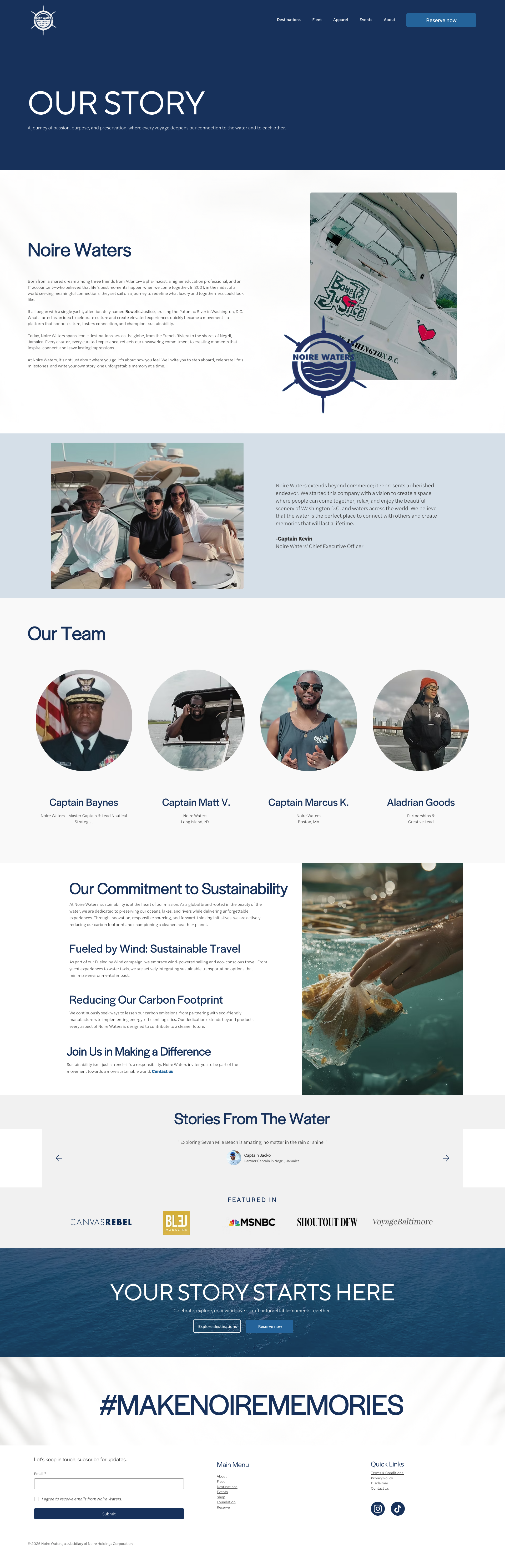 The revamped 'Our Story' page now showcases Noire Waters' origins, founders, team, and commitment to sustainability. We also integrated press logos to enhance credibility and reinforce brand trust.