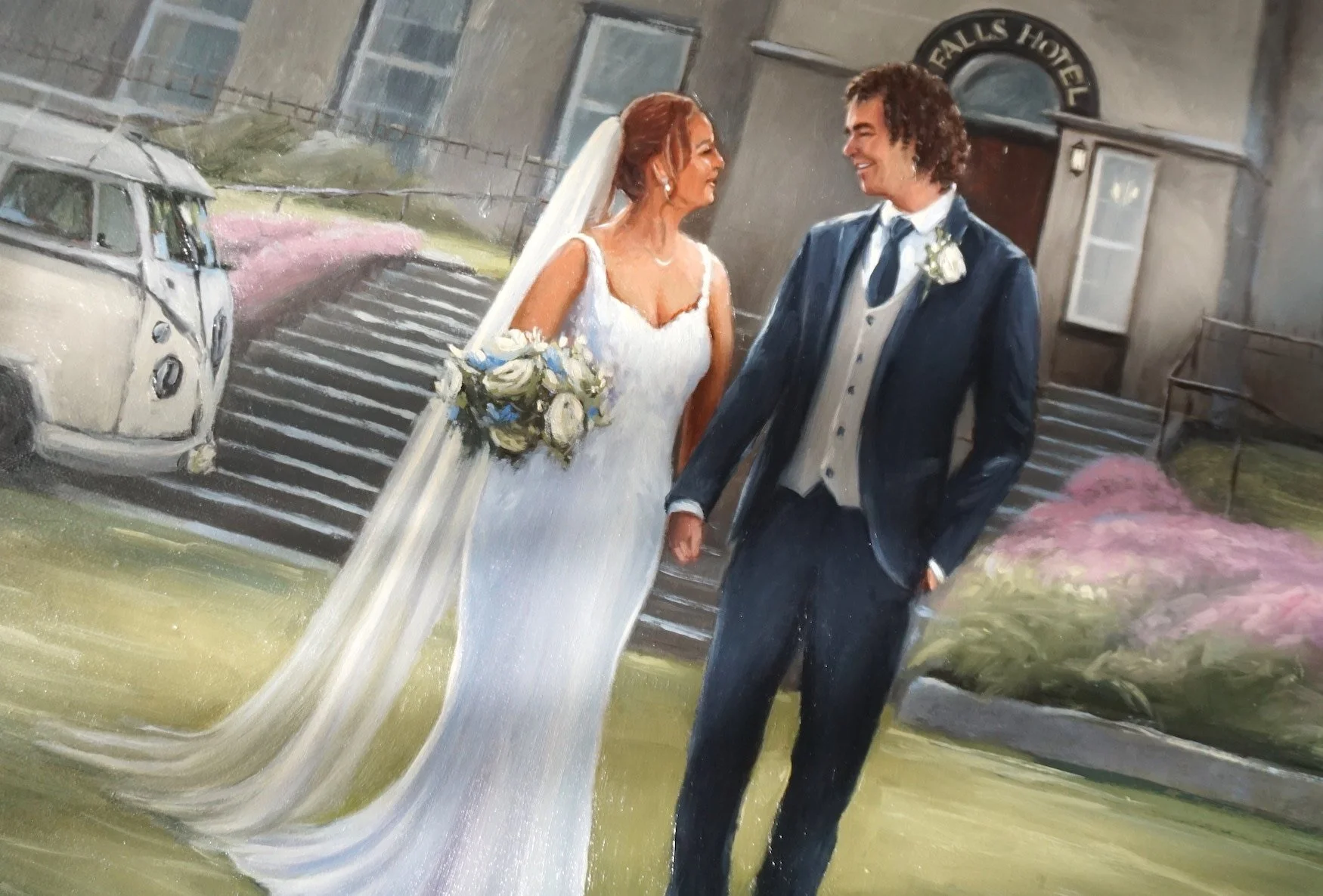 Falls Hotel Ennistymon Ireland Live Wedding Painting Oil on canvas by Tiffani Love.JPG