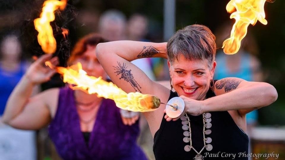 I am a professional dancer. In 2021 at age 55, I decided to add fire. I love to blend the art of fire spinning with my dance training.