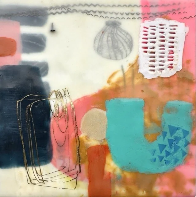 All the Things, encaustic mixed media, 8” x 8”