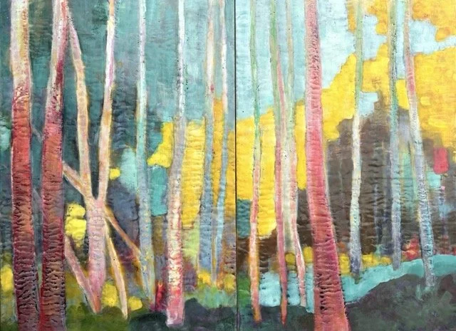 Edge of Melancholy, encaustic diptych, 30” x 40”