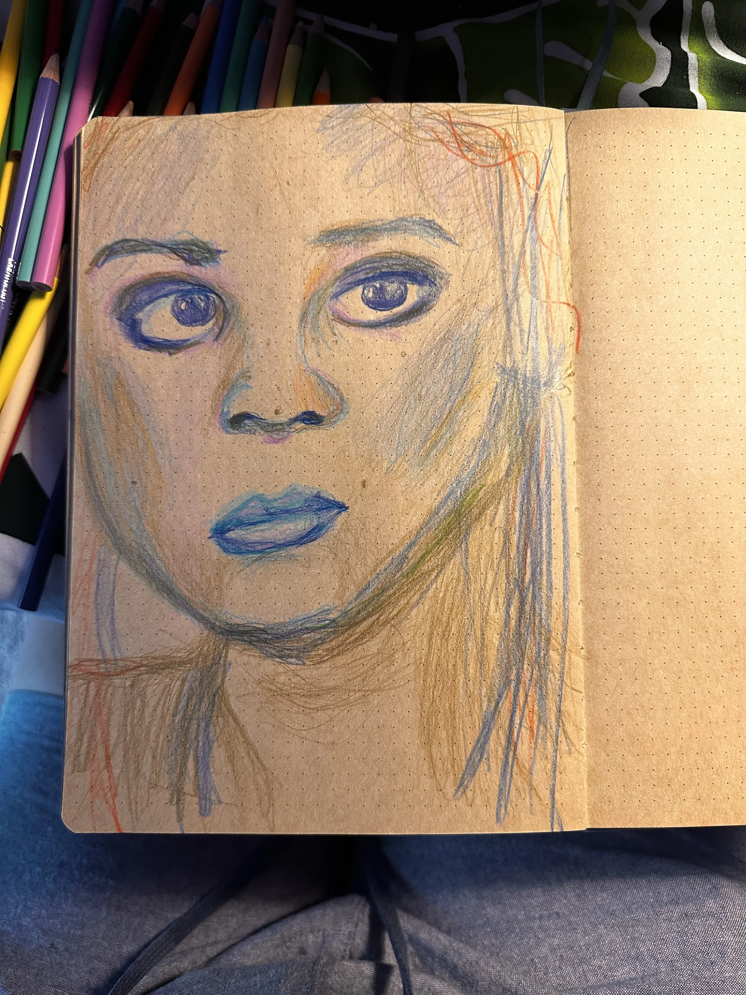 Self Portrait. Colored Pencil on paper. 1 hour study. 2023