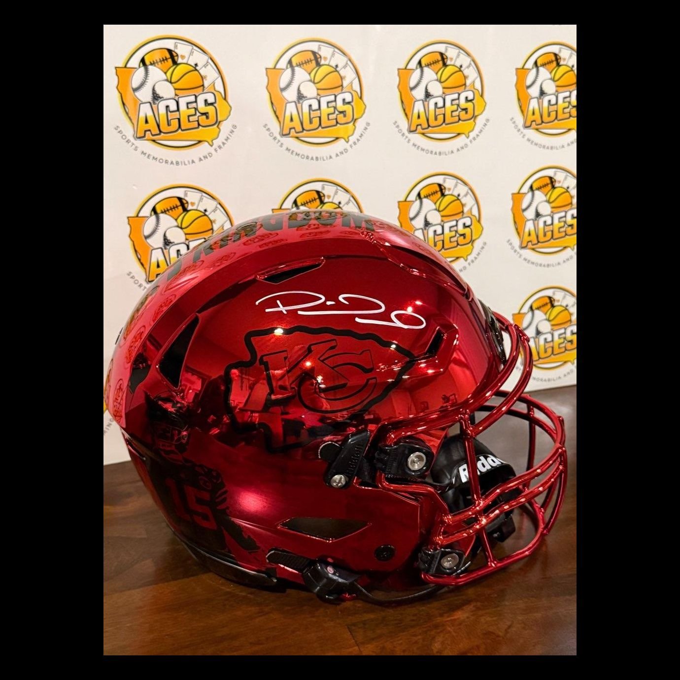 black and red chrome football helmet Patrick Mahomes Custom Chrome Flex Helmet — Aces Sports Memorabilia &  Framing