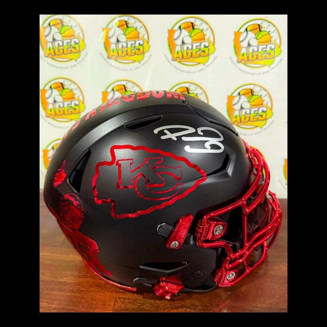 custom replica football helmets Speedflex Custom Helmet - Matte Black with Red Inlays