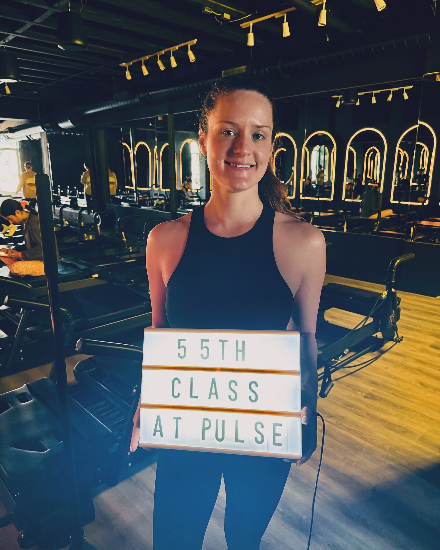 Congrats Shannon! Our first member to take 55 classes with us 💛🖤 We are so proud of how much you&rsquo;ve accomplished and how strong you have gotten 💪🏻