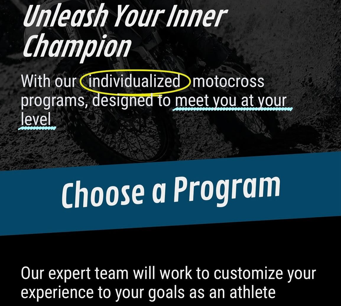 Let's get you to be the best racer you'll ever be. Take a look at our programs and shoot us a message! Whether it's riding oriented, off-bike fitness, or the full day-to-day program, we don't want to leave anything on the table. #ALPHA #MOTO 📲🪏