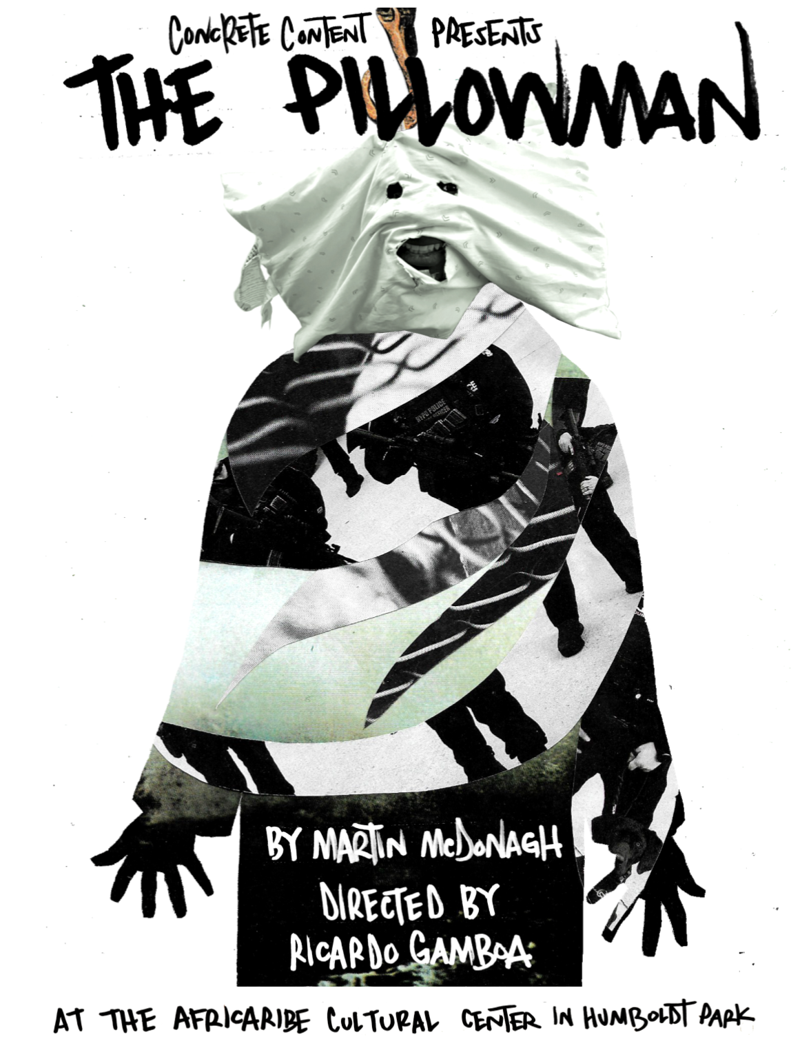 Program cover for Concrete Content's production of The Pillowman spring 2025