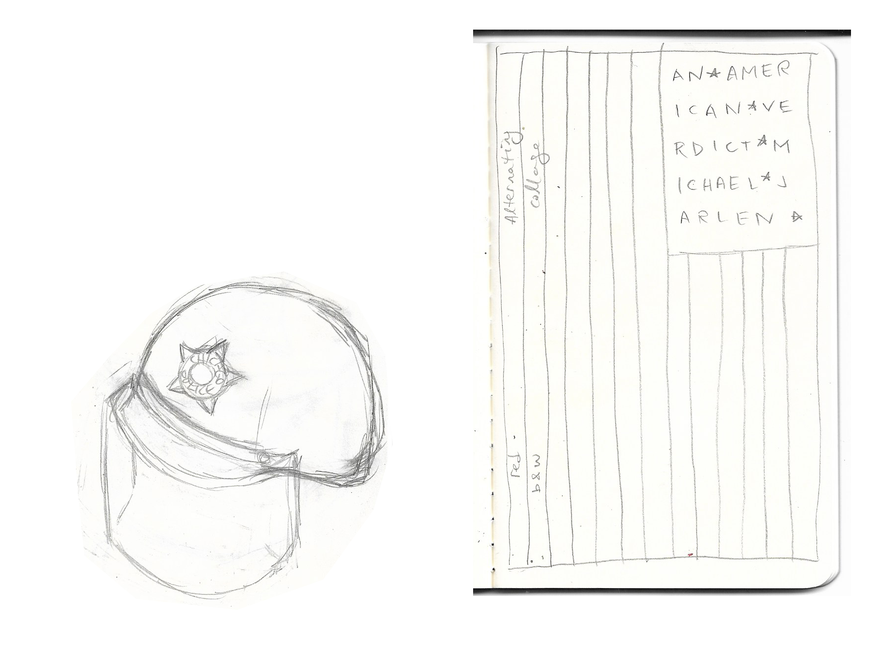 Sketchbook thumbnails for An American Verdict cover, created for Eric Nyquist's Book Illustration class fall 2025