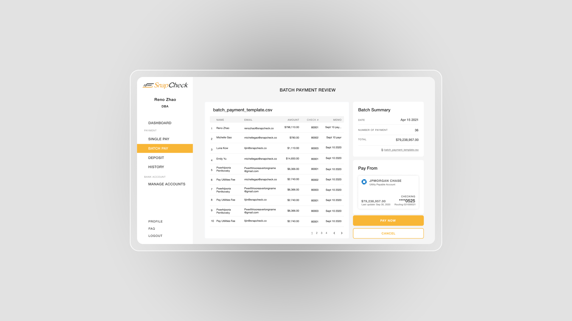 SnapCheck Batch Payments