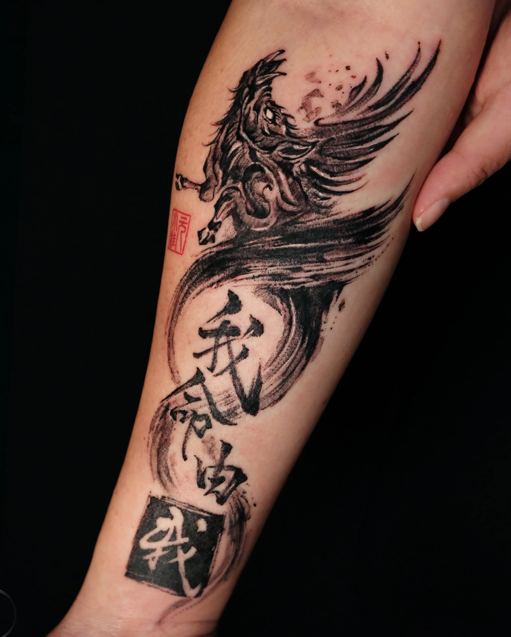 Custom Avatar:last airbender - flying boar in brushstroke with calligraphy tattoo, crafted and   design by just good type. Located in Los Angleles and work across New york, san francisco and Austin