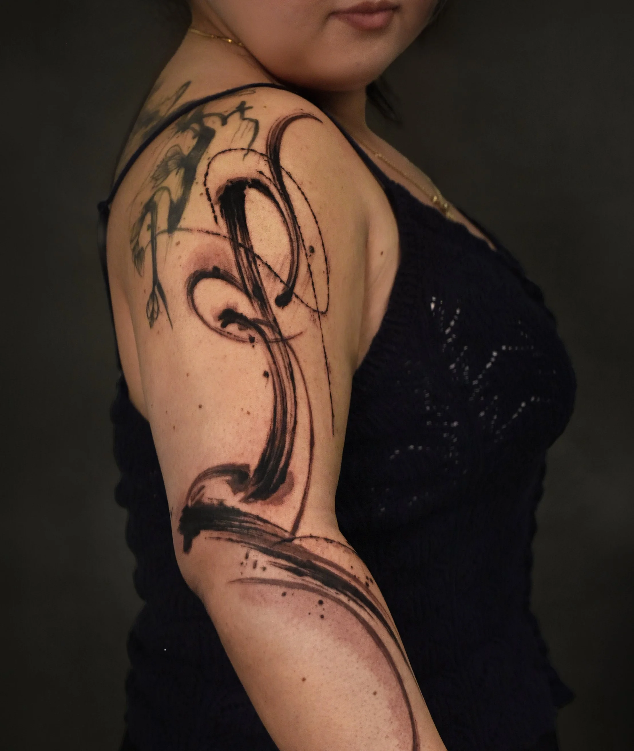 Abstract brushstroke tattoo full arm -just good type los angeles