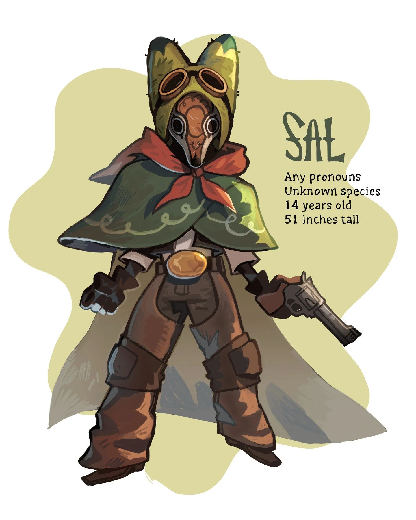 I wanted to do a highlight post where I dump all the ideation and completed work for my thesis main character, Sal! During my defense, I talked a lot about Sal's role in the narrative of my story, but I don't think I touched much on how I created Sal