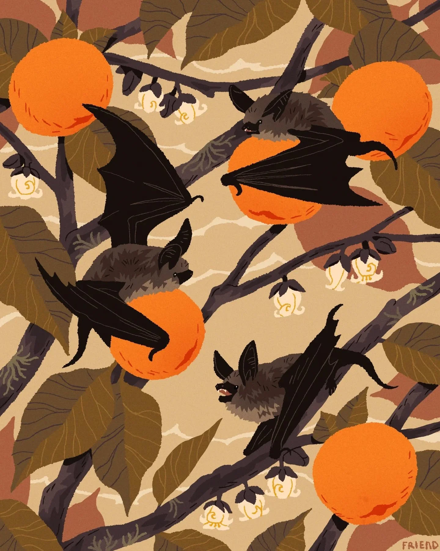 Persimmon party &bull; Prints of this coming soon!
.
.
.
#pdxillustrators #pdxlocalartist #pdxdesigner #illustratedprint #batillustration #portlandartists #portlandartscene #femaleillustrators #wildlifeillustrator #wildlifeillustrations #portlandarti