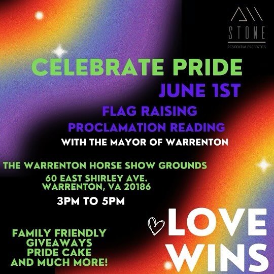 Pride starts June 1st! 

Make a weekend out of it and go celebrate with our neighbors at @fauquierpride for their flag raising!