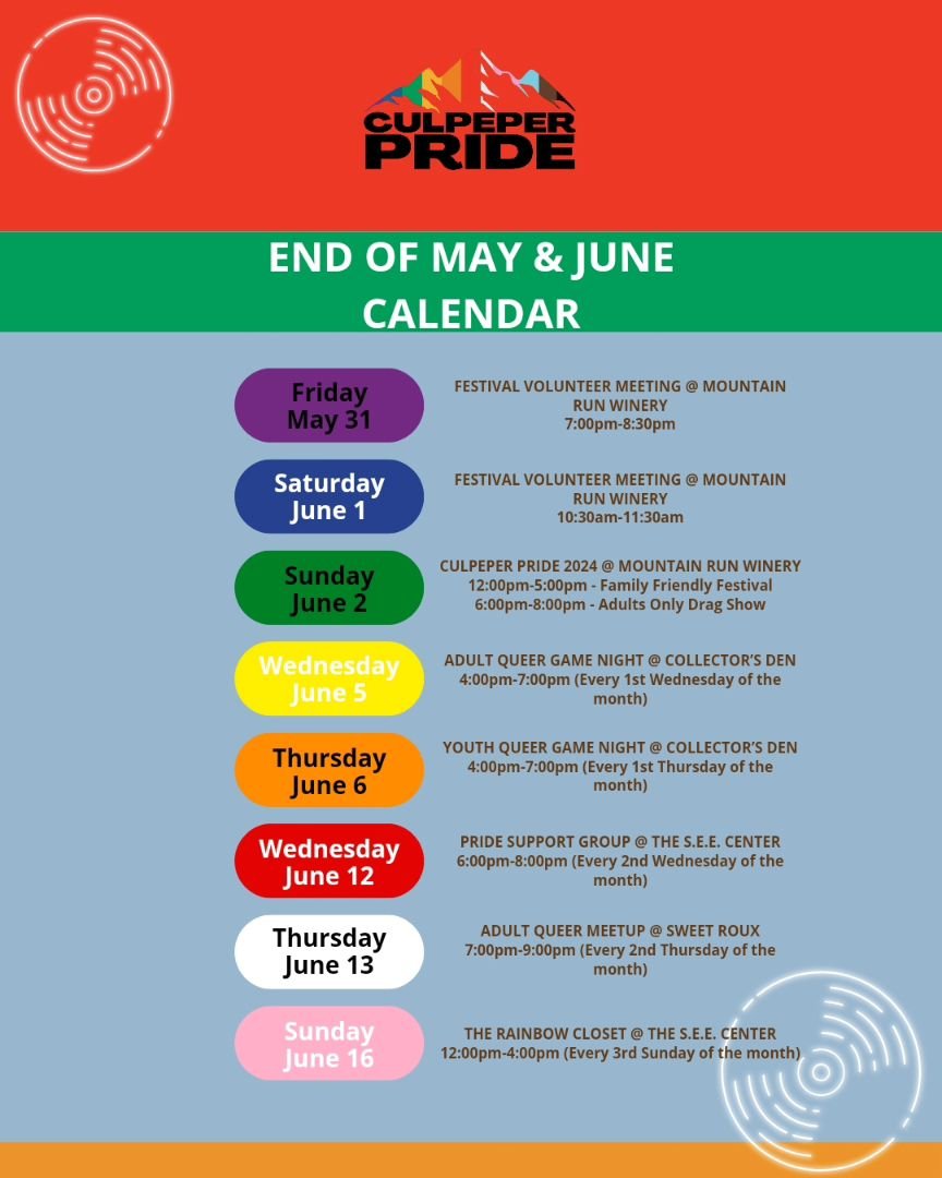 Here's to the end of May and Pride Month's calendar of events! 💜💙💚💛🧡❤️🤍🩷🩵🤎🖤