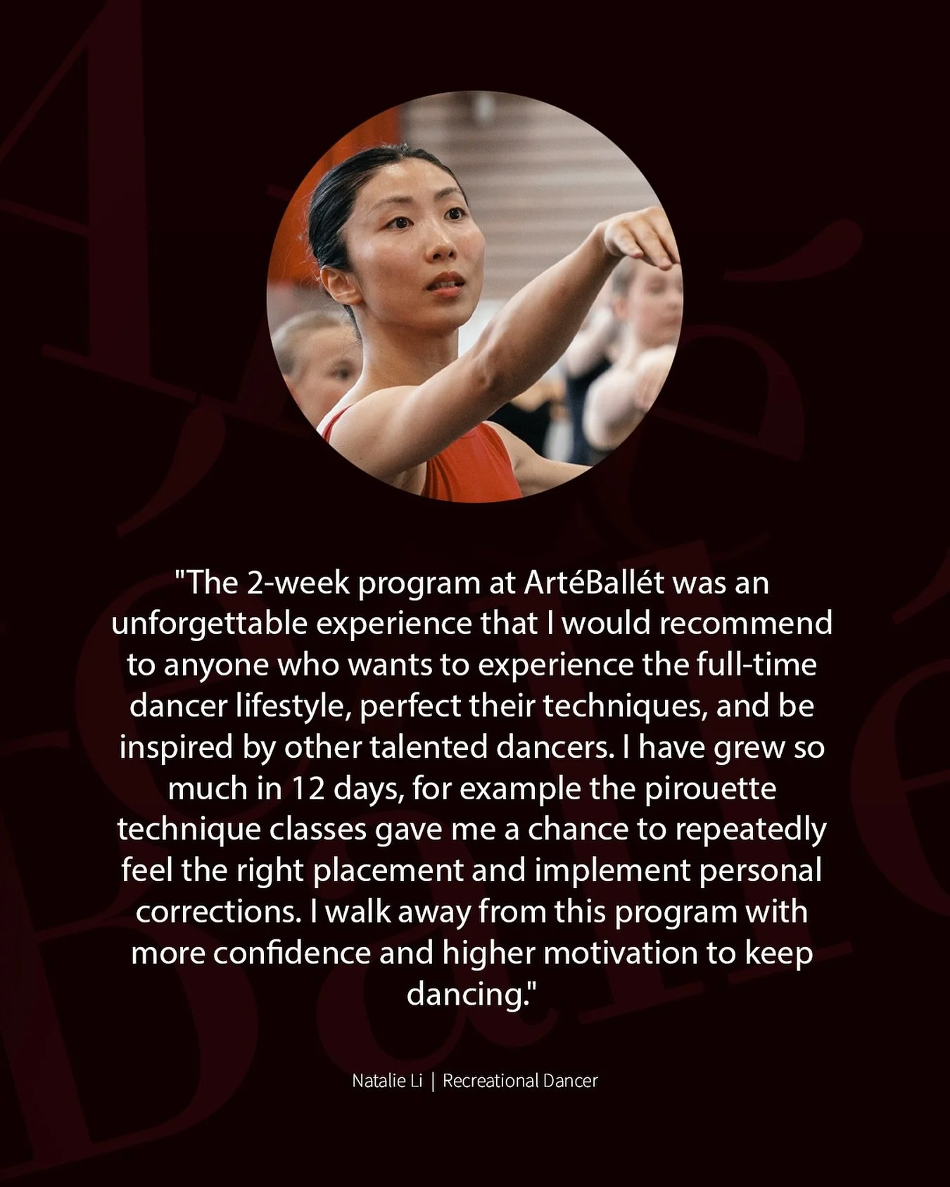 𝗪𝗼𝗻𝗱𝗲𝗿𝗶𝗻𝗴 𝘄𝗵𝗮𝘁 𝗺𝗮𝗸𝗲𝘀 𝗔𝗿𝘁𝗲𝗕𝗮𝗹𝗹𝗲𝘁 𝘀𝗼 𝘀𝗽𝗲𝗰𝗶𝗮𝗹?
𝘏𝘦𝘳𝘦&rsquo;𝘴 𝘸𝘩𝘢𝘵 𝘰𝘶𝘳 𝘥𝘢𝘯𝘤𝘦𝘳, 𝘕𝘢𝘵𝘢𝘭𝘪𝘦 𝘓𝘪, 𝘴𝘩𝘢𝘳𝘦𝘥 𝘢𝘣𝘰𝘶𝘵 𝘩𝘦𝘳 𝘦𝘹𝘱𝘦𝘳𝘪𝘦𝘯𝘤𝘦 𝘸𝘪𝘵𝘩 𝘶𝘴 𝘵𝘩𝘪𝘴 𝘴𝘶𝘮𝘮𝘦𝘳.

📸 @gemmos