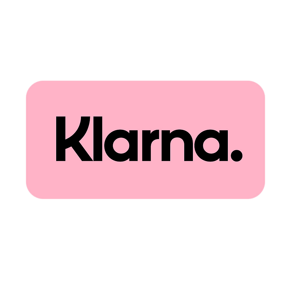 Pink rectangle with rounded corners and the word 'Klarna.' in bold black letters.