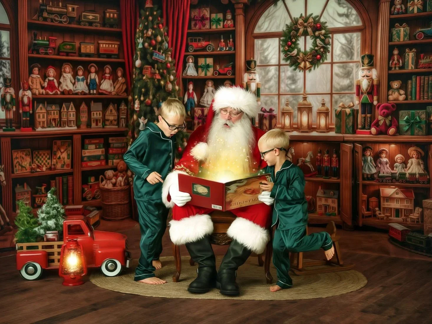 Children visiting Santa during a private St. Louis Santa photo session at Sargent Photography.