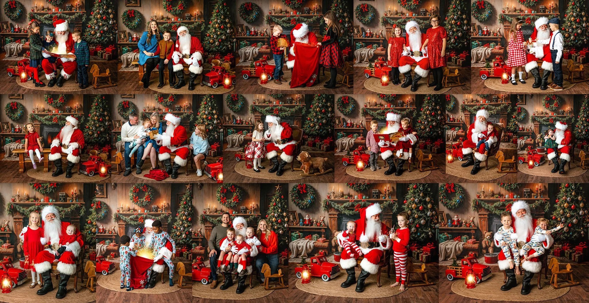 Collage of children interacting with Santa during private St. Louis Santa photo sessions at Sargent Photography.