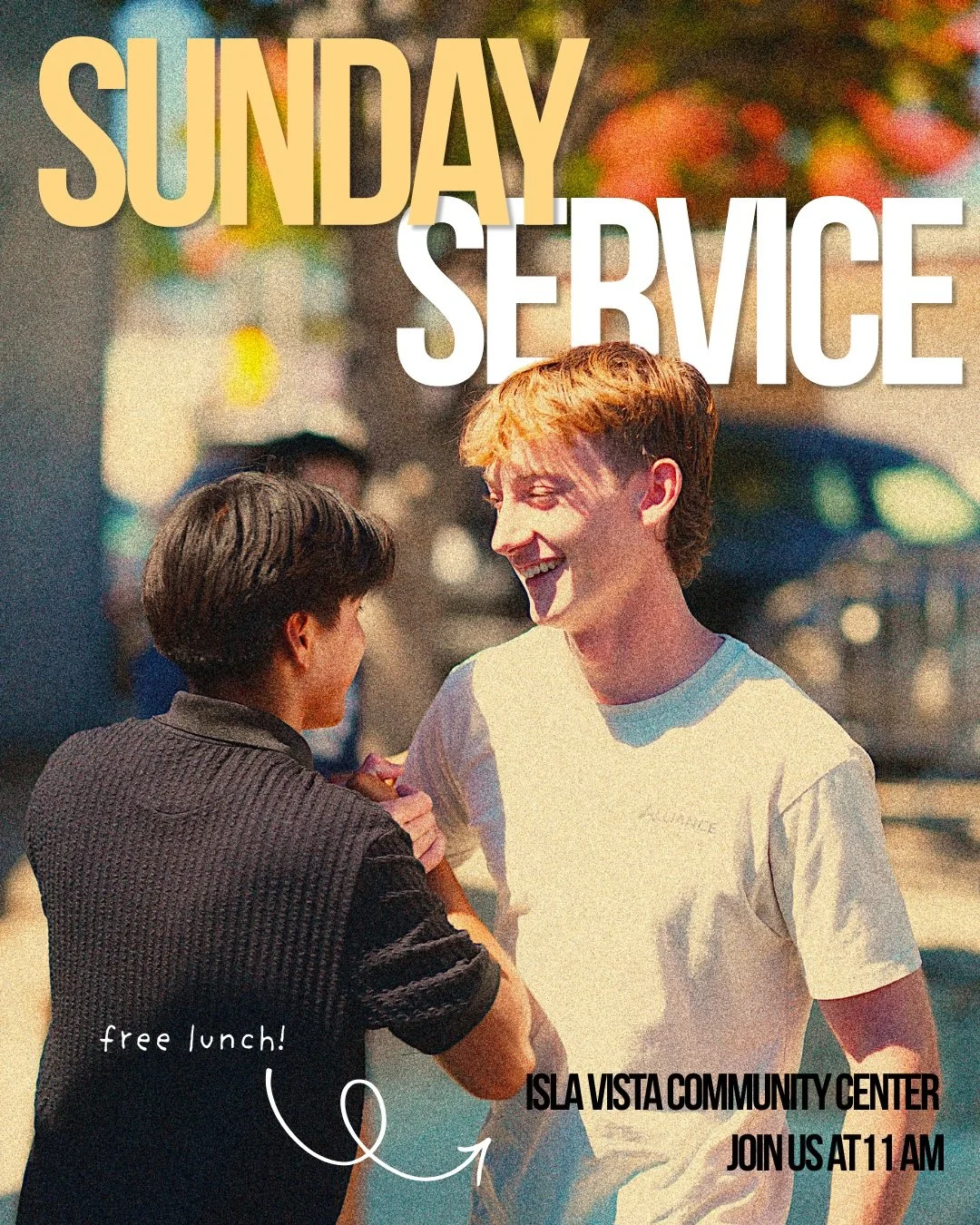 join us on sunday for service! 11 am @ isla vista community center 🌞